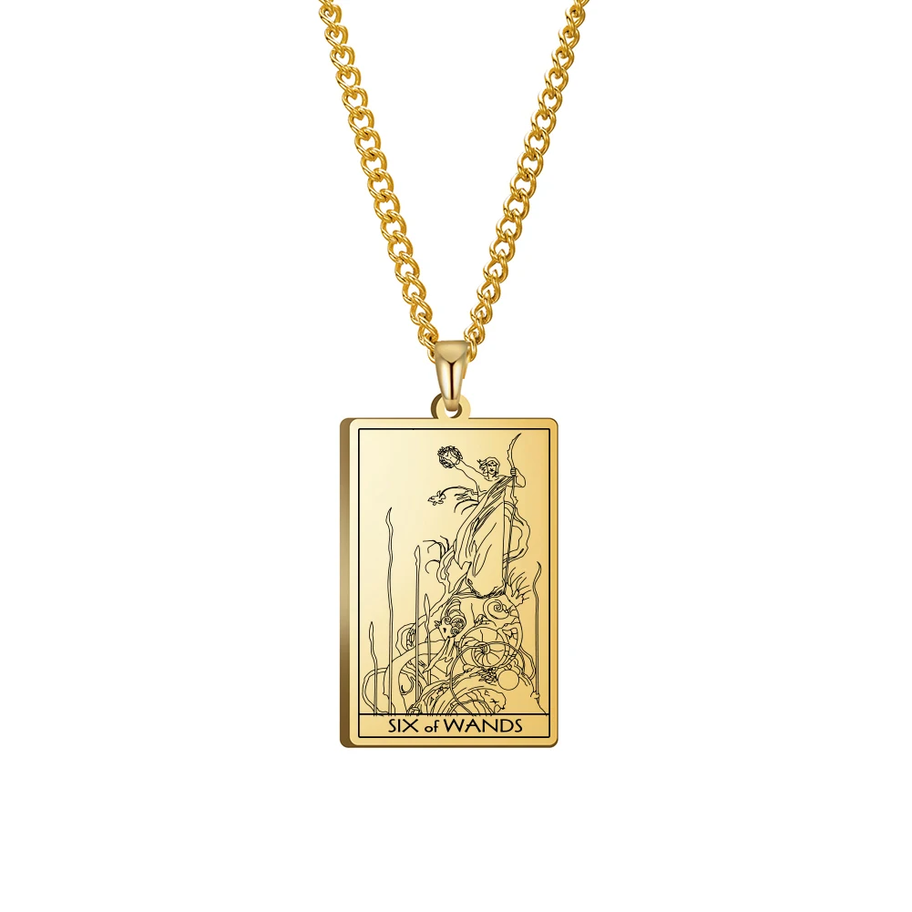 Stainless Steel Jewelry Dropshipping 3 Colors Black Color Gold Color Steel Color 24x40mm Tarot Six Of Wands Pendant Necklace
Stainless Steel Jewelry Dropshipping 3 Colors Black Color Gold Color Steel Color 24x40mm Tarot Six Of Wands Pendant Necklace