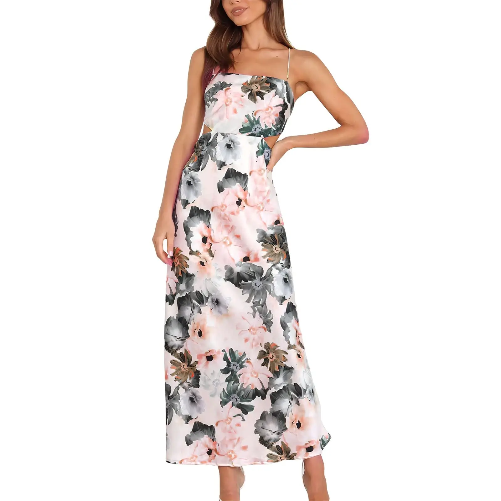 Women Summer Fashion Elegant Backless Satin Long Dress Flower Print Spaghetti Strap Cutout Cross Tie-Up Sleeveless Party Dress
Women Summer Fashion Elegant Backless Satin Long Dress Flower Print Spaghetti Strap Cutout Cross Tie-Up Sleeveless Party Dress