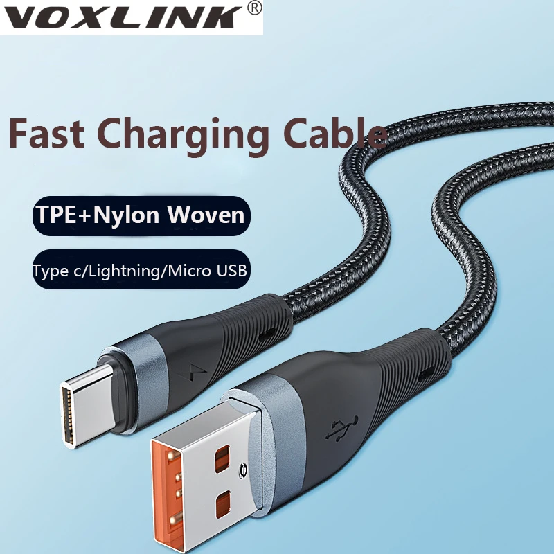

VOXLINK 2A USB Data Cable Nylon Braided Fast Charging Cable 1M/2M Line Lightning/Micro USB/Type C for IPhone IPad Samsung Xiaomi