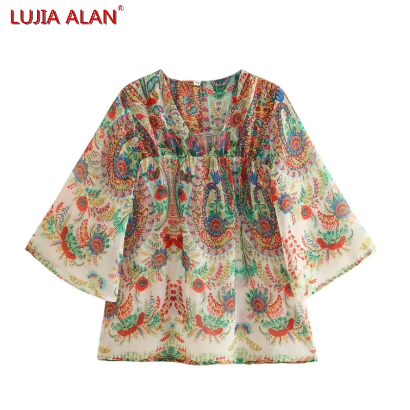 Summer New Women Retro Paisley Printed Chiffon Blouse Female Three Quarter Sleeve Shirt Casual Loose Tops LUJIA ALAN B2136
Summer New Women Retro Paisley Printed Chiffon Blouse Female Three Quarter Sleeve Shirt Casual Loose Tops LUJIA ALAN B2136