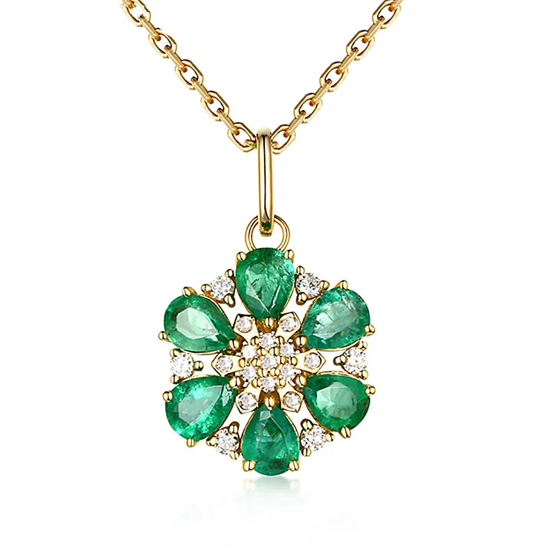 Korean Emerald Pendant Female Luxury Colorful Jewelry Necklace Six petal Flower Diamond Pendant 18K Gold Plated Diamond Necklace
Korean Emerald Pendant Female Luxury Colorful Jewelry Necklace Six petal Flower Diamond Pendant 18K Gold Plated Diamond Necklace