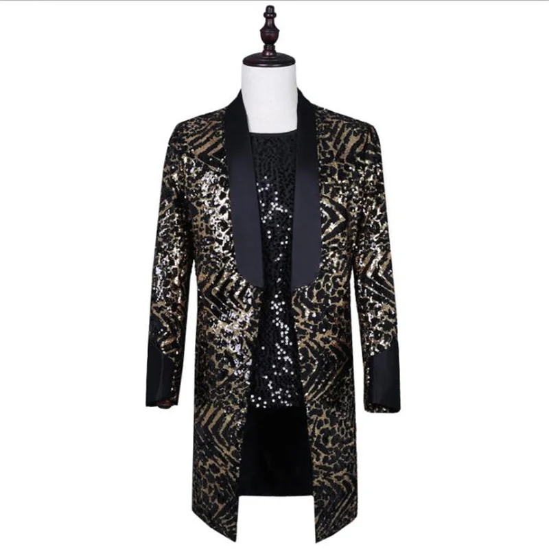 Leopard print sequins blazer men long suit jackets mens wedding suits costume singer star style stage clothing formal dress B242
Leopard print sequins blazer men long suit jackets mens wedding suits costume singer star style stage clothing formal dress B242