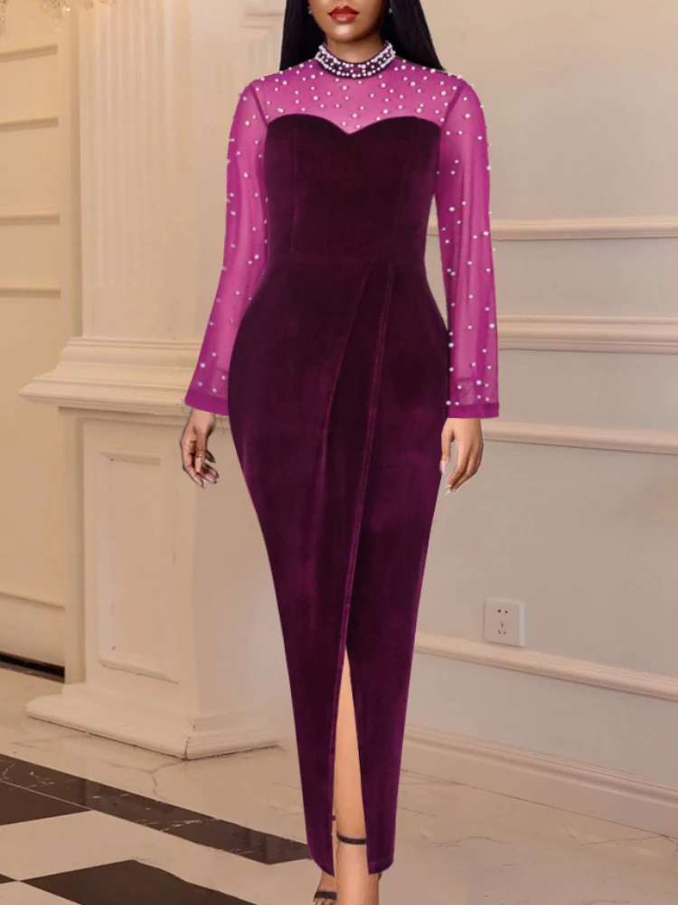 Elegant Party Long Dresses Velvet Luxury Beading Turtleneck Tulle Stitching See Through Slit Wrap Dress Retro Celebrity Birthday
Elegant Party Long Dresses Velvet Luxury Beading Turtleneck Tulle Stitching See Through Slit Wrap Dress Retro Celebrity Birthday