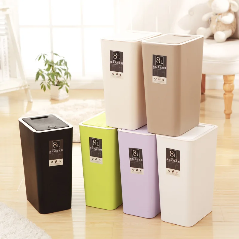 

12/8L Kitchen Trash Cans Press Type Waste Bins Household Bathroom Trash Bag Holder Can Hand-Opening Classification Waste Bin