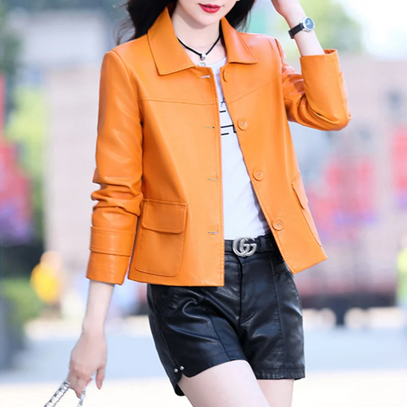 Women's Clothes Short Spring and Autumn Casual Loose Single-Breasted Suit Lapel Office Lady Sheepskin Leather Jackets
Women's Clothes Short Spring and Autumn Casual Loose Single-Breasted Suit Lapel Office Lady Sheepskin Leather Jackets