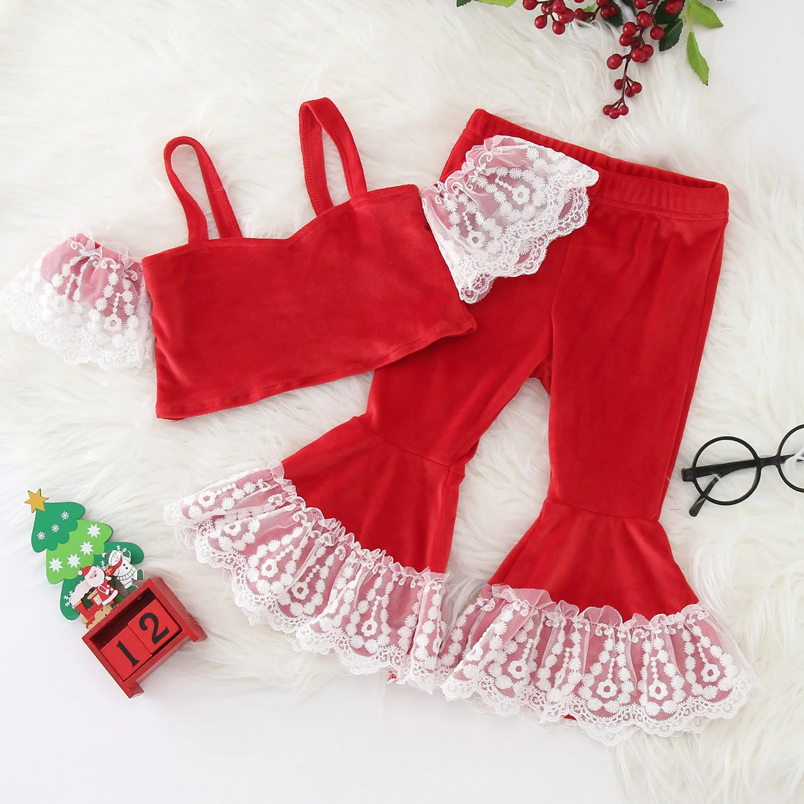 Рождественский кружевной жилет без одежды для девочек ясельного возраста, футболка без рукавов, топы, расклешенные брюки для девочек 
Рождественский кружевной жилет без одежды для девочек ясельного возраста, футболка без рукавов, топы, расклешенные брюки для девочек