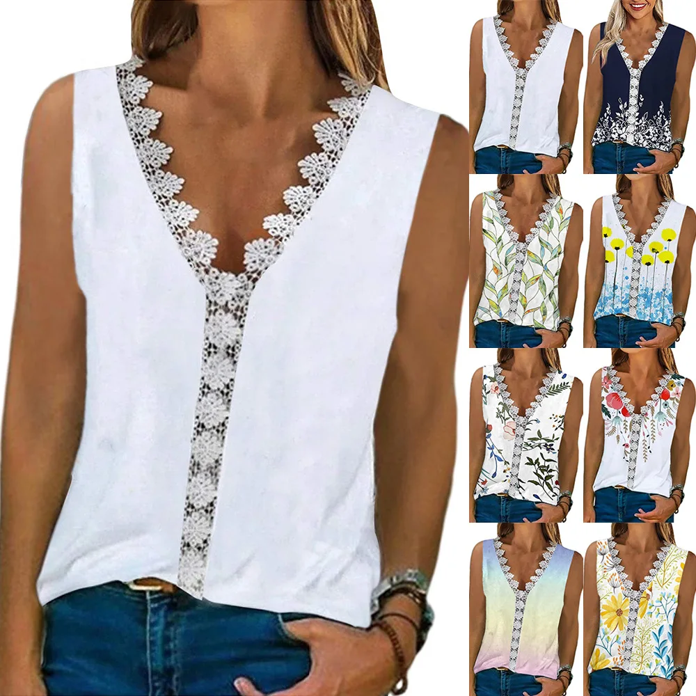 2023 Spring and Summer Women's New Tank Top Comfortable Casual Lace V-neck Printed T-shirt Women
2023 Spring and Summer Women's New Tank Top Comfortable Casual Lace V-neck Printed T-shirt Women