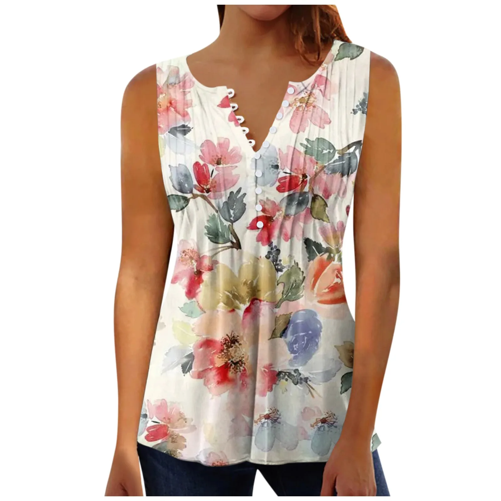 Women'S Casual Round Neck Vest Printed Pleated Single Breasted Sleeveless Top Fashion Woman Female Clothing T Shirt For Women
Women'S Casual Round Neck Vest Printed Pleated Single Breasted Sleeveless Top Fashion Woman Female Clothing T Shirt For Women
