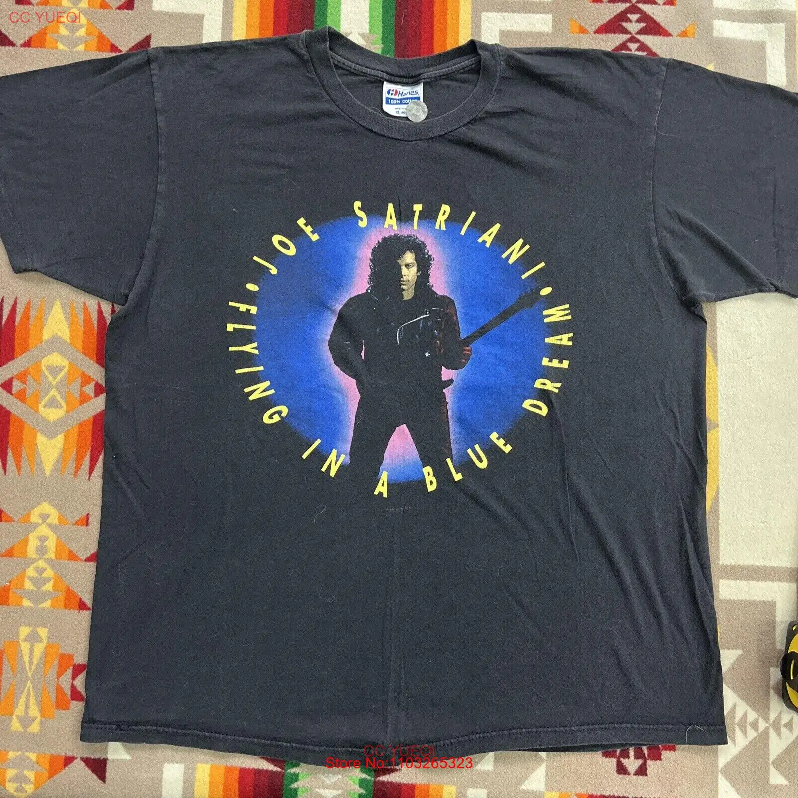 Винтажная футболка с надписью Joe Satriani Flying In A Blue Dream размер XL редкий черный