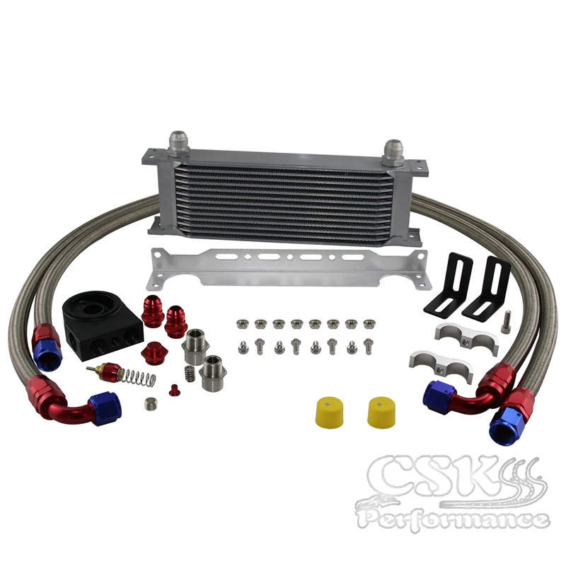 Universal 13 Row Engine Cooler with 3/4-16 M20-1.5 Thermostat Filter Sandwich Plate Adapter 10AN Braided Hoses Mount Bracket
Universal 13 Row Engine Cooler with 3/4-16 M20-1.5 Thermostat Filter Sandwich Plate Adapter 10AN Braided Hoses Mount Bracket