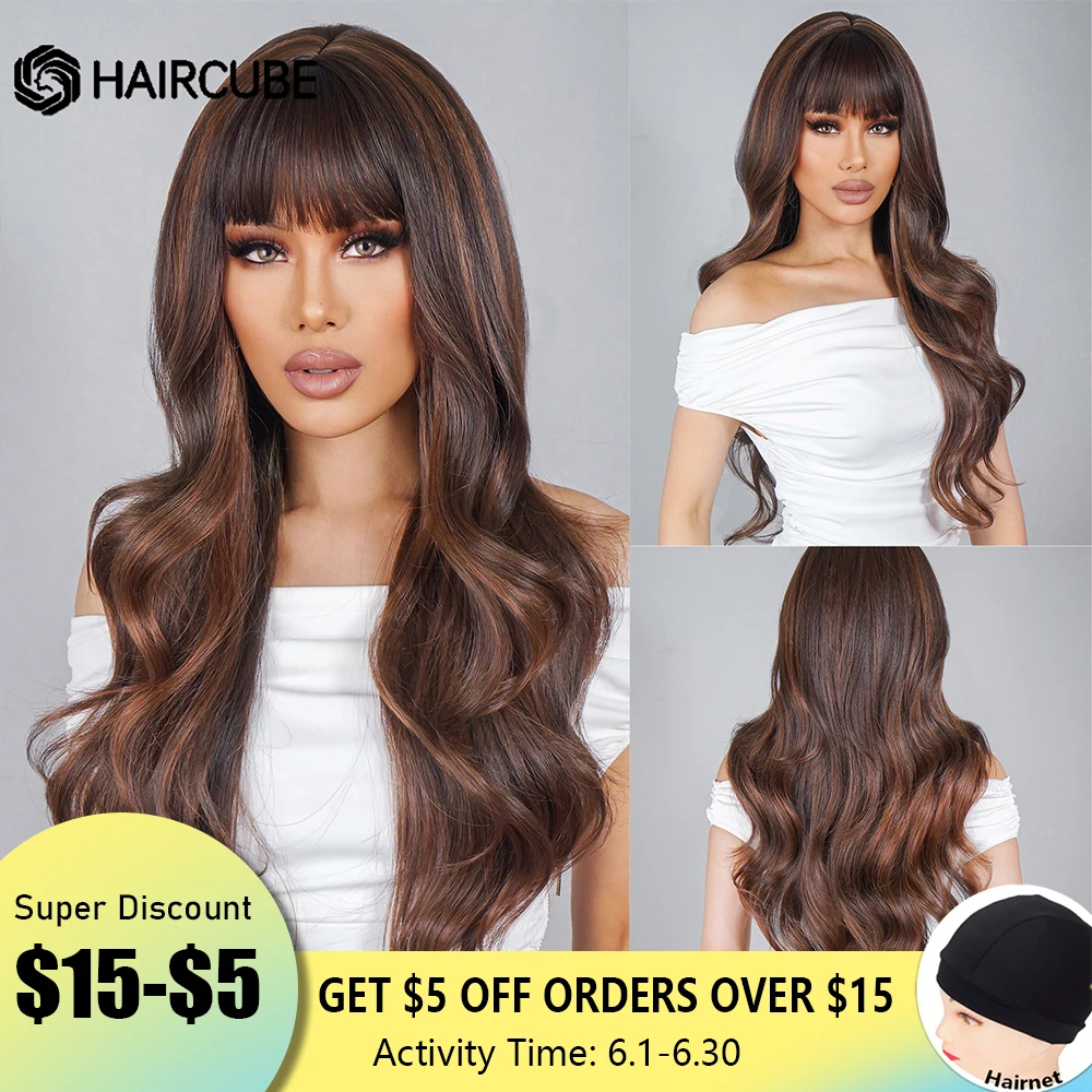 HAIRCUBE Long Water Wave Synthetic Wig For Women Chocolate Brown Auburn Highlight Wig With Bangs Heat Resistant Cosplay Wig Hair
HAIRCUBE Long Water Wave Synthetic Wig For Women Chocolate Brown Auburn Highlight Wig With Bangs Heat Resistant Cosplay Wig Hair