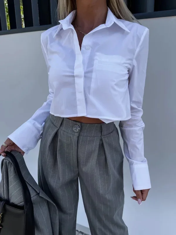 2023 Spring Summer New French Temperament White Single-Breasted Top Women's Long-Sleeved Short Pocket Shirt Office Lady
2023 Spring Summer New French Temperament White Single-Breasted Top Women's Long-Sleeved Short Pocket Shirt Office Lady