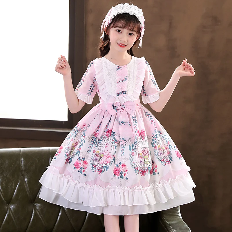 Summer Lolita Floral Dress for Girls Short Sleeve Simple Flower Printed Princess Dresses for Kids Performance Costume
Summer Lolita Floral Dress for Girls Short Sleeve Simple Flower Printed Princess Dresses for Kids Performance Costume