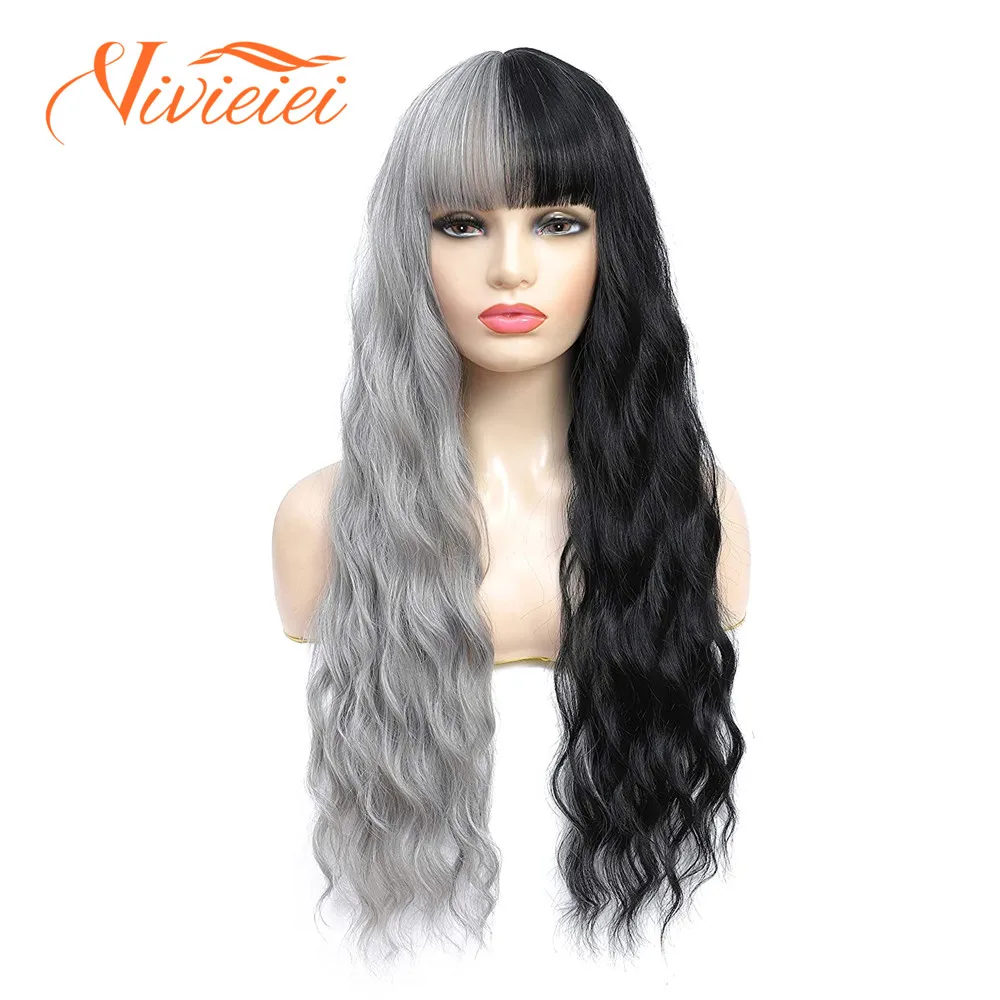 Half Black Half Grey Wig with Bangs 28 Inch Synthetic Wavy Wig for Women Halloween Cosplay Party Wig Black and Grey Wig
Half Black Half Grey Wig with Bangs 28 Inch Synthetic Wavy Wig for Women Halloween Cosplay Party Wig Black and Grey Wig