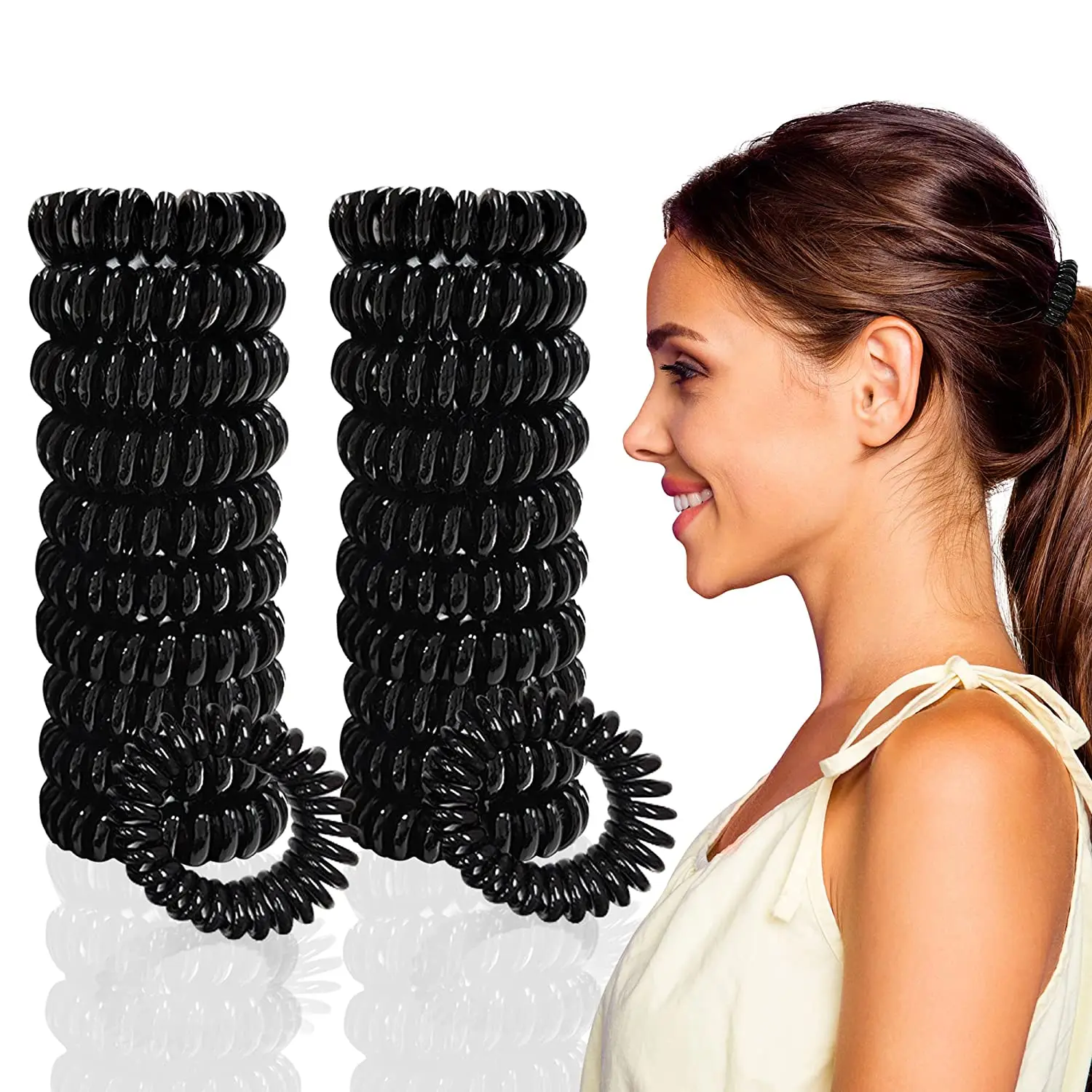 

30PCS Wholesale Black Elastic Telephone Line Hair Ties For Women Rubber Band Hair Rope Accessories Lady Headdress 2021