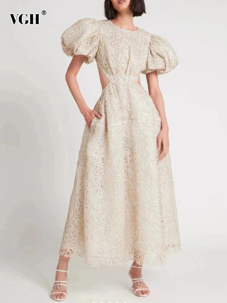 VGH Casual Solid Midi Dress Female Round Neck Puff Sleeve Patchwork Embroidery Cut Out High Waist Long Dresses For Woman Clothes
VGH Casual Solid Midi Dress Female Round Neck Puff Sleeve Patchwork Embroidery Cut Out High Waist Long Dresses For Woman Clothes