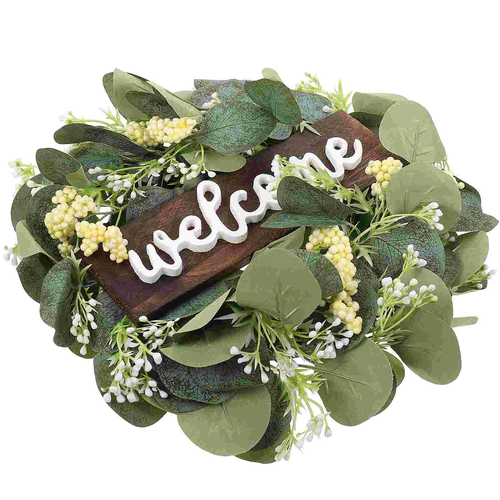 Wreath Sign Eucalyptus Welcome Door Front Flower Green Artificial Floral Decorative Decor Outdoor Hanging Wooden Harvest Garland
Wreath Sign Eucalyptus Welcome Door Front Flower Green Artificial Floral Decorative Decor Outdoor Hanging Wooden Harvest Garland