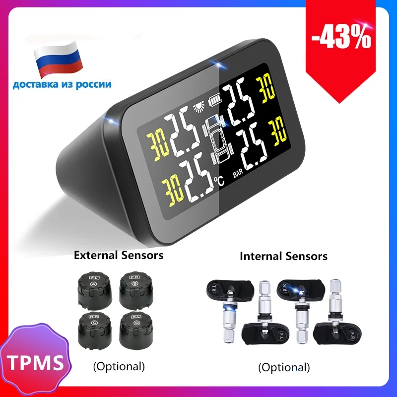 TPMS Energy solare intelligente Беспроводные 4 пневматические умные автомобильные мониторы с