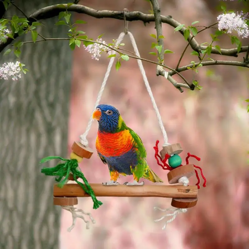 

Natural Wooden Birds Perch Metal Hook Bird Parrot Standing Toy Parakeets Cockatiels Hanging Swing Cage Toys Bird Cage Swings