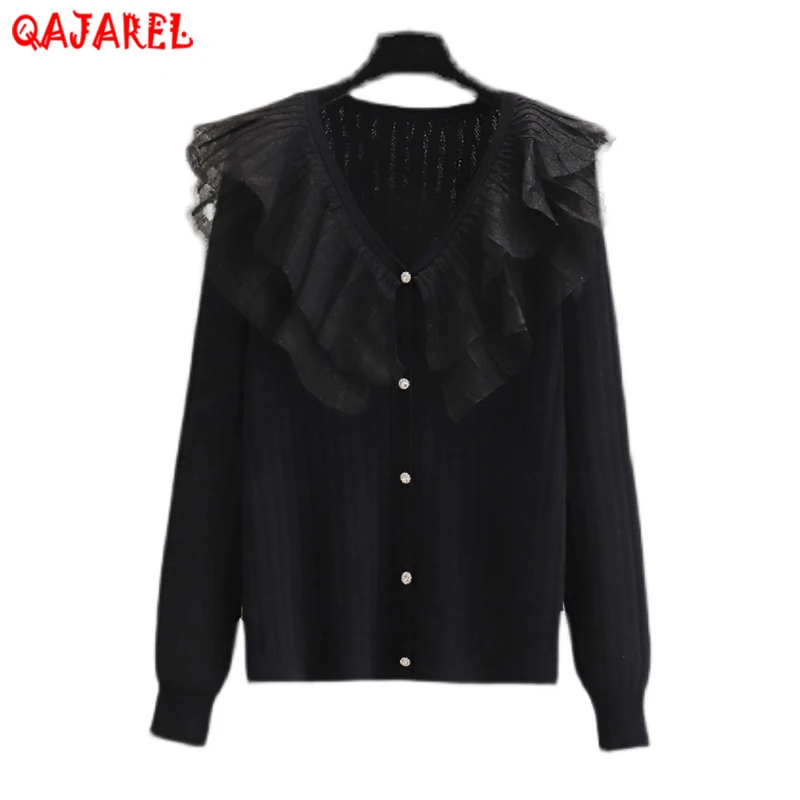Autumn Winter Black Knitted Cotton Ruffled V-Neck Cardigan Women White Korean Elegant Sweates 2022 New Thick Warm Coat Sweaters
Autumn Winter Black Knitted Cotton Ruffled V-Neck Cardigan Women White Korean Elegant Sweates 2022 New Thick Warm Coat Sweaters