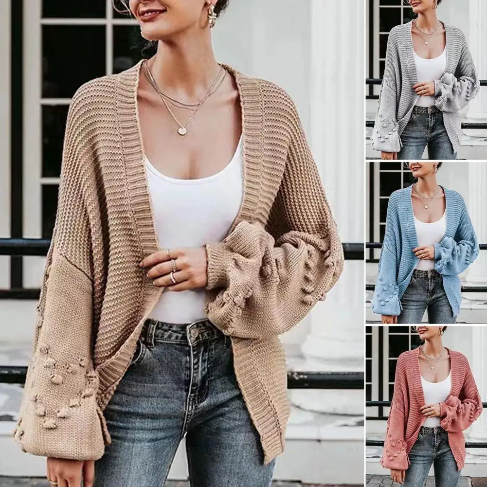 Women Cardigan Sweater Jacket Lantern Long Sleeve Ribbed Trim Autumn Winter Solid Color Loose Knitted Coat Female Knitwear 
Women Cardigan Sweater Jacket Lantern Long Sleeve Ribbed Trim Autumn Winter Solid Color Loose Knitted Coat Female Knitwear