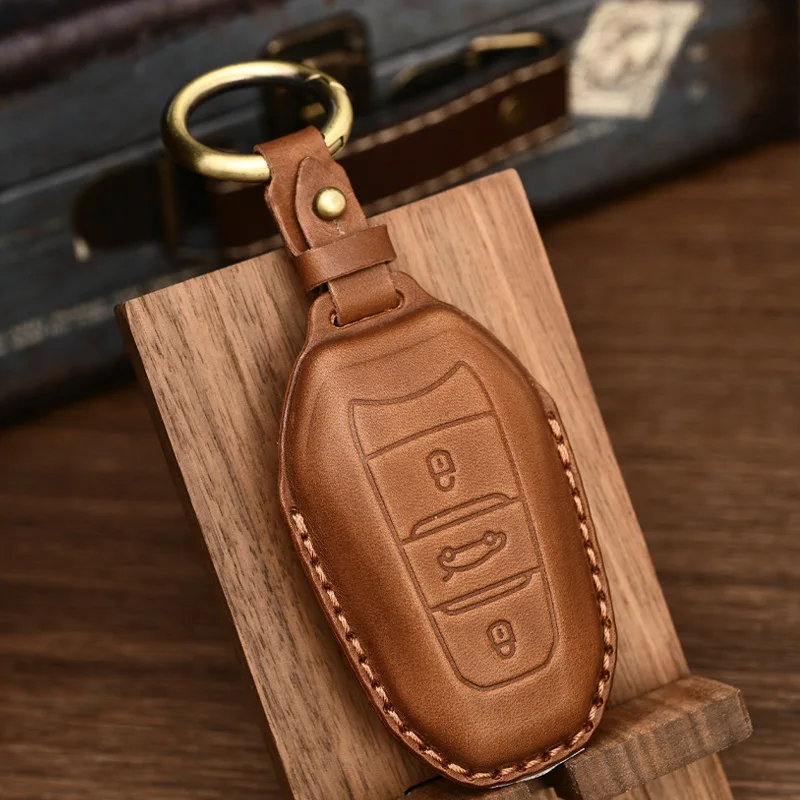 

Leather Car Key Case Cover For Peugeot 308 408 508 2008 3008 4008 5008 For Citroen C4 C6 C3-XR Shell Fob Auto Accessories