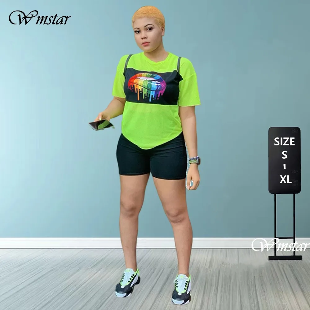 Wmstar Two Piece Outfits Women Mesh Lip Print T Shirts Shorts Sets Short Sleeve Casual Jogging Tracksuit Wholesale Dropshipping
Wmstar Two Piece Outfits Women Mesh Lip Print T Shirts Shorts Sets Short Sleeve Casual Jogging Tracksuit Wholesale Dropshipping