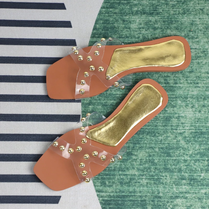 Women's Slippers Flat Heels Transparent PVC Flip-flops 2023 Trendy Design Rivet Summer Shoes for Female Outside Ladies Slides
Women's Slippers Flat Heels Transparent PVC Flip-flops 2023 Trendy Design Rivet Summer Shoes for Female Outside Ladies Slides