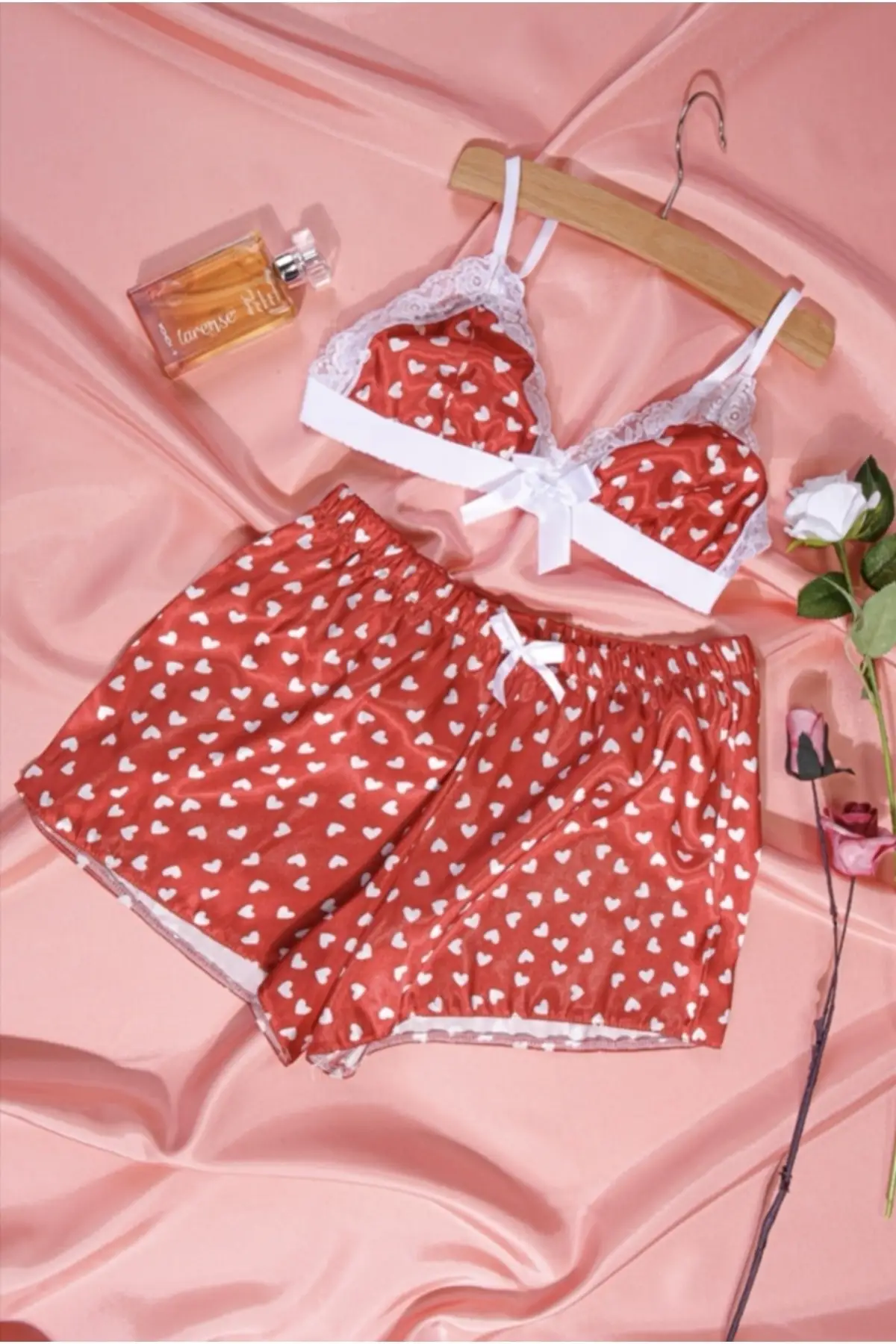 

Women's Pajamas Satin Sexy Shorts Patterned Lace Detailed Shorts Pajama Set Sleep Lounge Nightwear Sleepwear