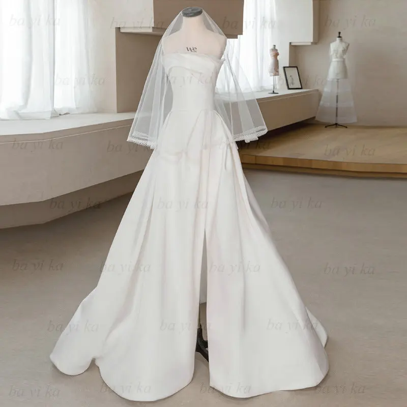 BAYIKA Satin Light Strapless Wedding Dress Vintage Princess Mermaid A Line Split Women Brush Train Bride Gowns Vestido De Noiva
BAYIKA Satin Light Strapless Wedding Dress Vintage Princess Mermaid A Line Split Women Brush Train Bride Gowns Vestido De Noiva