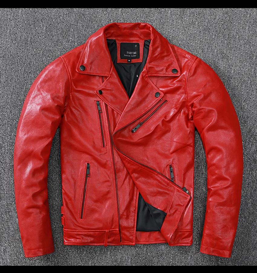 

Новая бесплатная доставка мотором, кожаная куртка 2023, модное пальто из натуральной кожи, красная одежда из овчины, крутая кожаная одежда, Молодежная