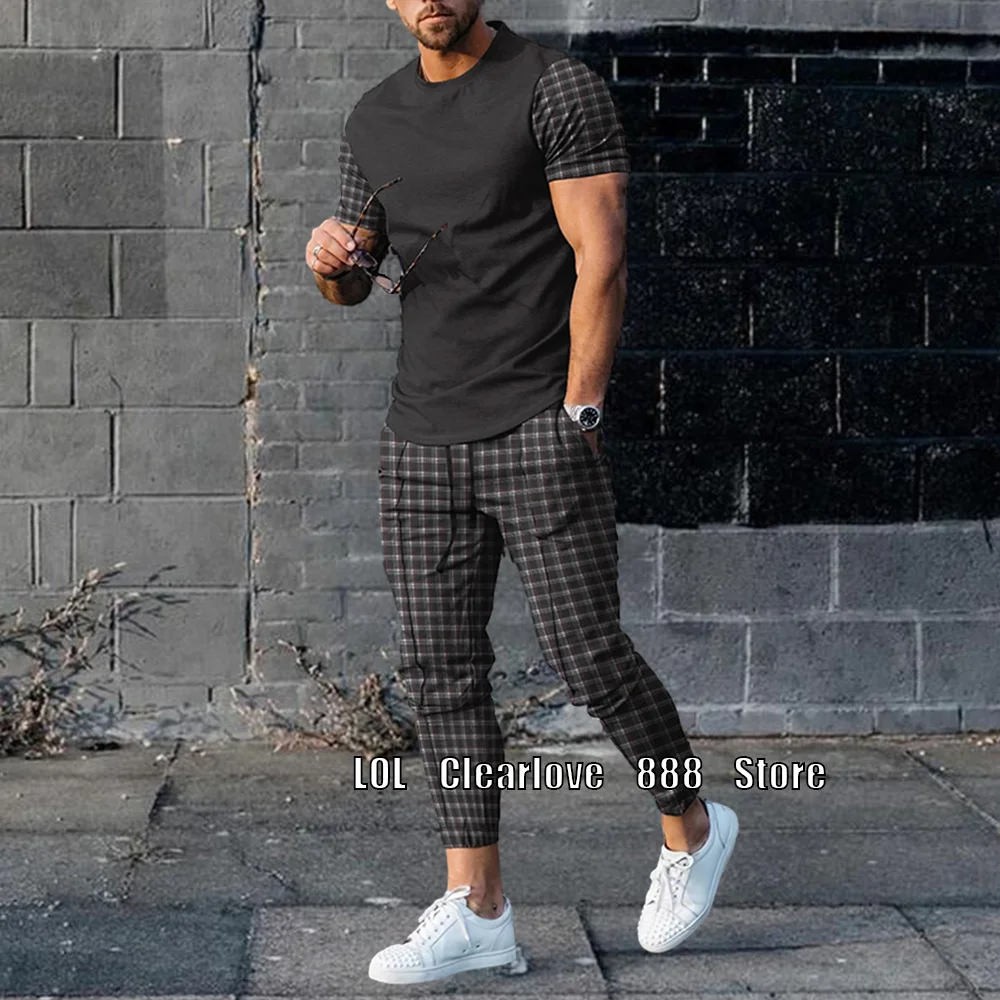 2023 Men's Summer Tracksuit 2 Pieces Lattice Printing T-Shirt+Trousers Set Casual Jogging Suit Fashion Male Oversized Streetwear
2023 Men's Summer Tracksuit 2 Pieces Lattice Printing T-Shirt+Trousers Set Casual Jogging Suit Fashion Male Oversized Streetwear