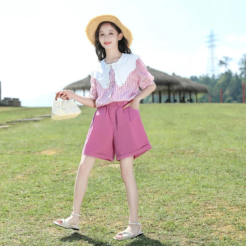 Summer Girls Clothes Outfit Kids Stripe Short Sleeve Tops + Shorts 2Pcs Sets Children Sweet Casual Clothing 6 8 10 12 14 Years
Summer Girls Clothes Outfit Kids Stripe Short Sleeve Tops + Shorts 2Pcs Sets Children Sweet Casual Clothing 6 8 10 12 14 Years