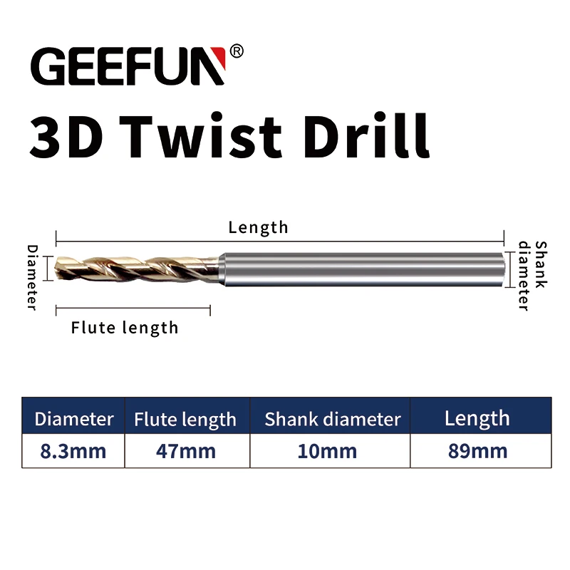 GEEFUN D.i.A 8.3mm / Length 89mm High Quality Taper Shank Carbide Twist Drill 3D 5D
GEEFUN D.i.A 8.3mm / Length 89mm High Quality Taper Shank Carbide Twist Drill 3D 5D