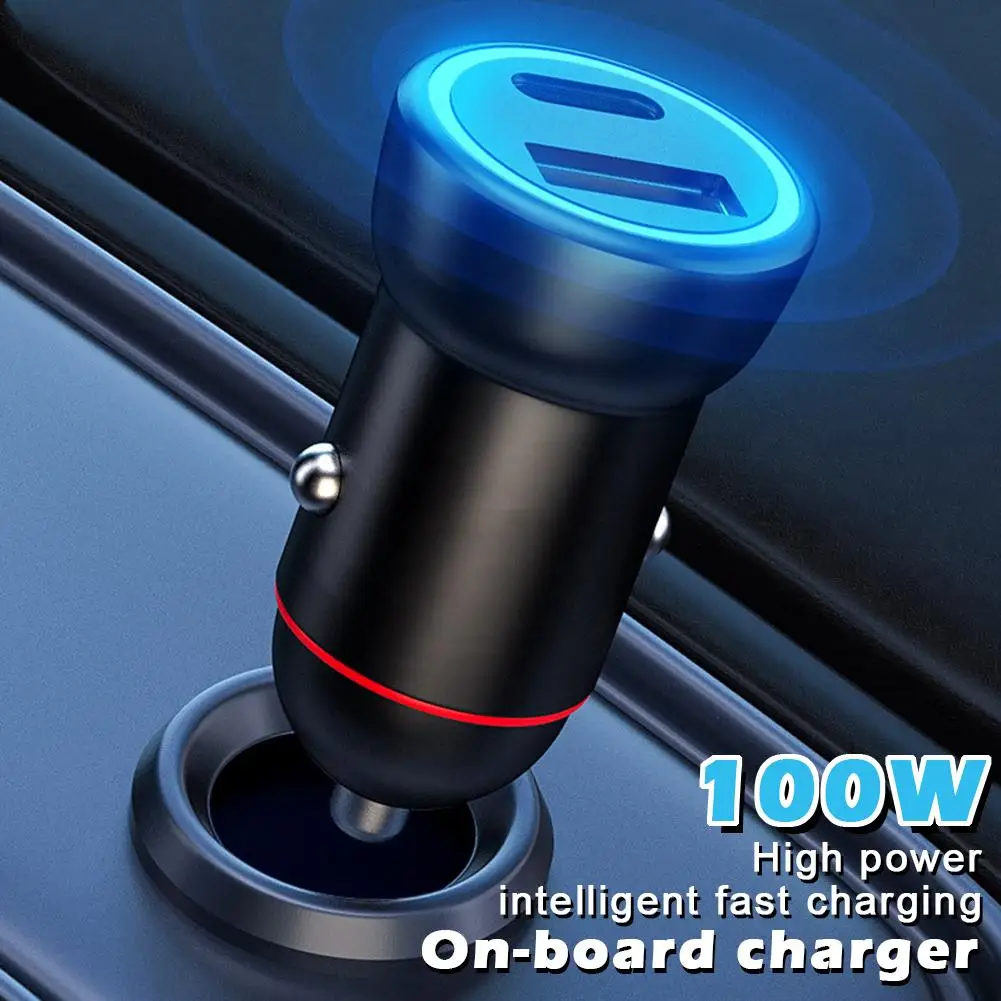 

USB Car Charger 22.5/100W 2-Port Fast Charging Adapter Multi Functional Mini Hidden Car Charger Compatible For Most Cars X5 E6J9