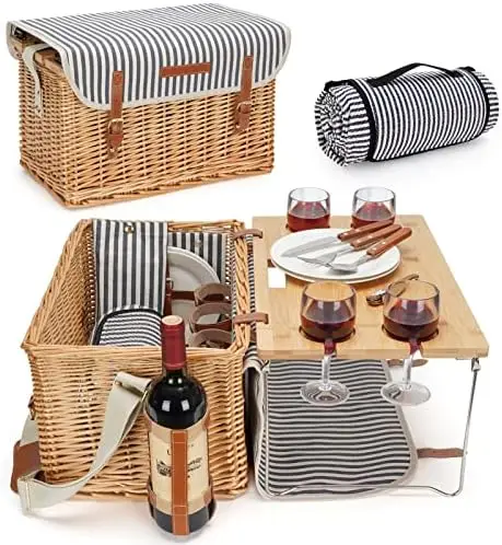 Picnic Basket for 2 with Detachable Table, Elasticated Wine Holder, Shoulder Carrying Willow Picnic Hamper Set with Premium Tabl
Picnic Basket for 2 with Detachable Table, Elasticated Wine Holder, Shoulder Carrying Willow Picnic Hamper Set with Premium Tabl