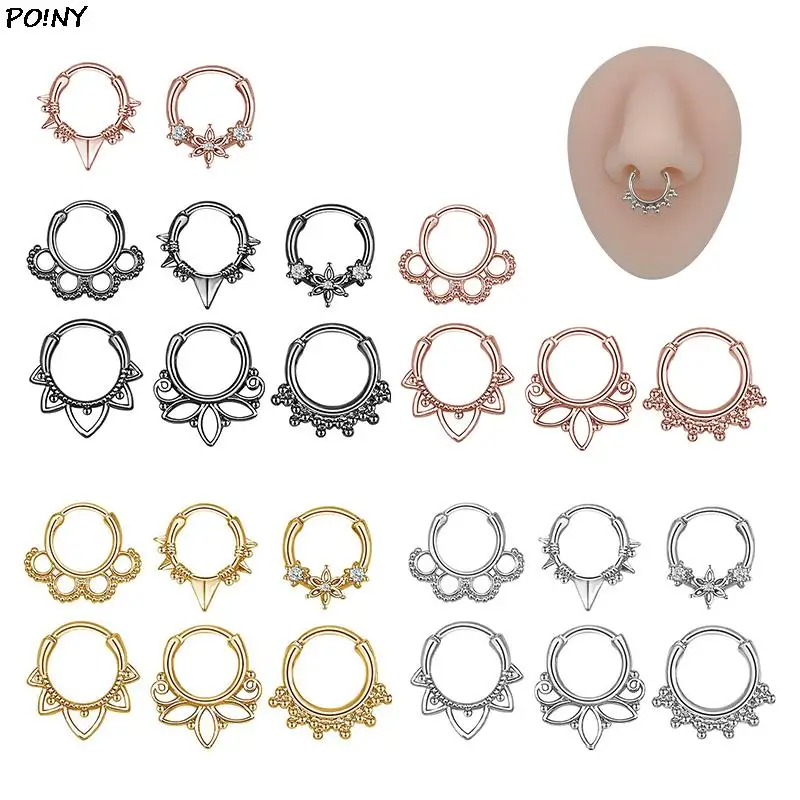 

Flower Shape Nose Ring Septum Clicker Helix Piercing Ear Cartilage Daith Hoop Body Piercing For Women Men 316L Surgical Steel