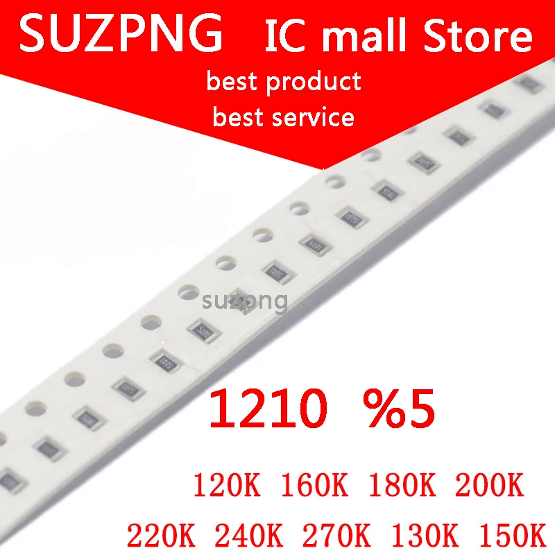 100 шт. 1210 SMD резистор 5% K 120K 130K 150K 160K 180K 200K 220K 240K 
100 шт. 1210 SMD резистор 5% K 120K 130K 150K 160K 180K 200K 220K 240K