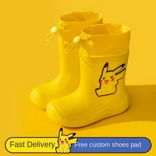 Pokemon Pikachu Children Rainboots Baby PVC Rubber Waterproof Kids Water Shoes Lovely Cartoon Rain Boots Calf Waterproof Cover