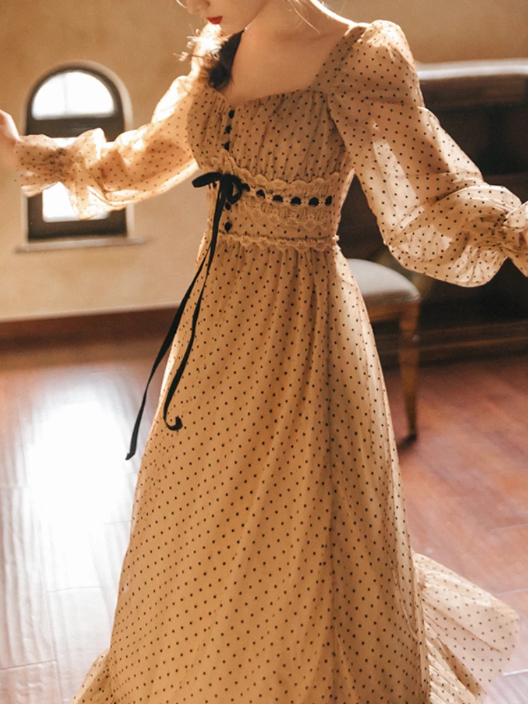 2021 Retro Dot Mesh Fairy Dress Women Korean Fashion Vintage Khaki Puffer Sleeve Princess Dresses for Elegant Lady Vestido Festa
2021 Retro Dot Mesh Fairy Dress Women Korean Fashion Vintage Khaki Puffer Sleeve Princess Dresses for Elegant Lady Vestido Festa