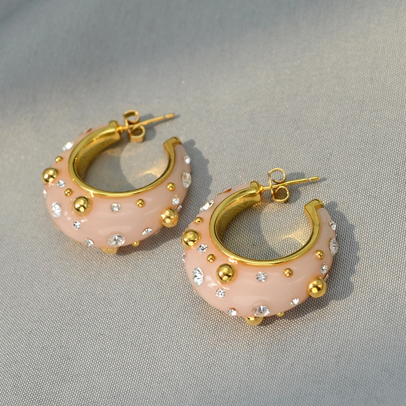 Fashion Premium Pink Diamond Studded C-shaped Earrings For Women Top Quality Boutique Fancy Designer Brand Bijoux Trend
Fashion Premium Pink Diamond Studded C-shaped Earrings For Women Top Quality Boutique Fancy Designer Brand Bijoux Trend