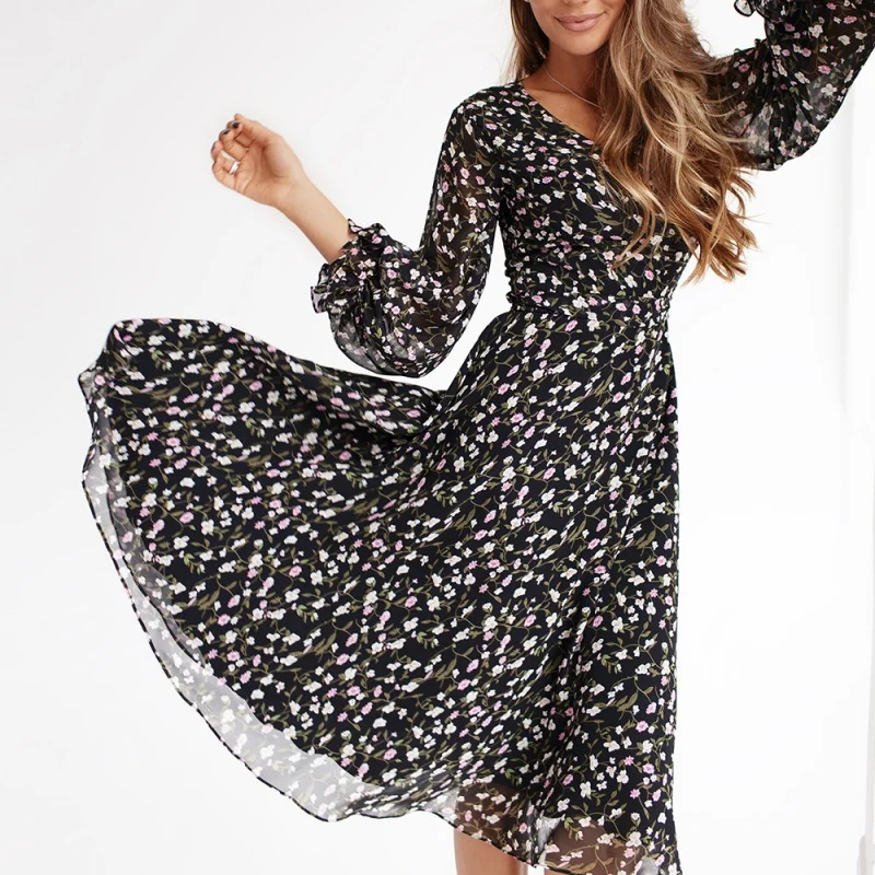 Independent Station European and American Bohemian Black Shivering Long Sleeve Lace-up Slimming Dress2022Spring and Spring Women
Independent Station European and American Bohemian Black Shivering Long Sleeve Lace-up Slimming Dress2022Spring and Spring Women