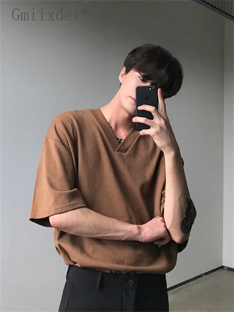 Gmiixder Short Sleeve Tee Men Summer Boys Korean V-neck Short Sleeve T-shirt Solid Loose T-shirt Couple Hong Kong Style Clothes
Gmiixder Short Sleeve Tee Men Summer Boys Korean V-neck Short Sleeve T-shirt Solid Loose T-shirt Couple Hong Kong Style Clothes