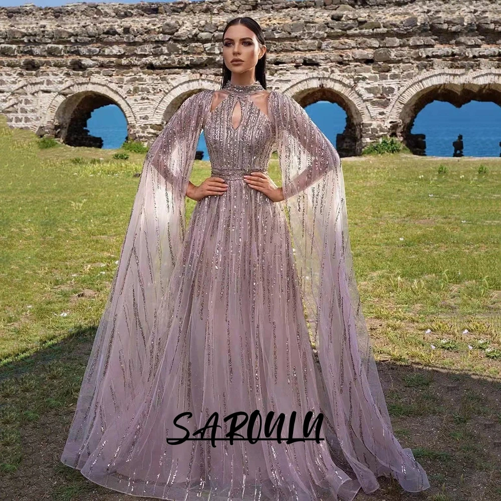 Luxury Sequins Long Evening Dress for Women With Cape Tulle Womens Prom Party Dresses Formal Gown De Soirée Vestidos
Luxury Sequins Long Evening Dress for Women With Cape Tulle Womens Prom Party Dresses Formal Gown De Soirée Vestidos