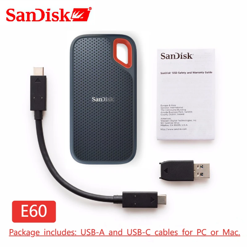 Портативный жесткий диск SanDisk SSD E30 E60 E61 4 ТБ 2 1 480 ГБ USB3.2 TypeC/A E81 внешний для ноутбука