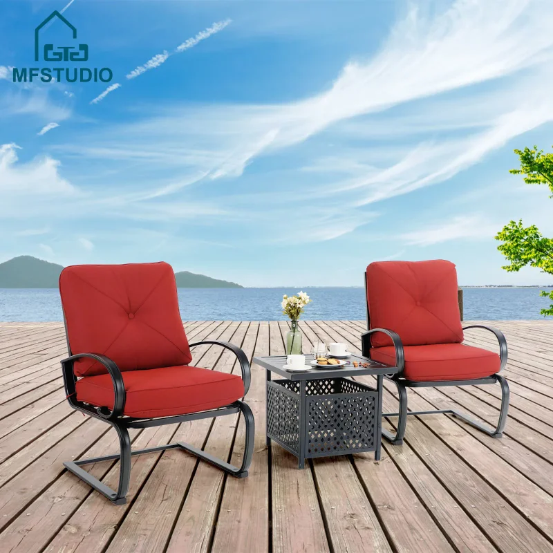 MF Studio 3-Piece Outdoor Patio Set with 2PCS C-Spring Padded Rocking Chairs&1PC Bistro Table Accent Garden Furniture, Black&Red 
MF Studio 3-Piece Outdoor Patio Set with 2PCS C-Spring Padded Rocking Chairs&1PC Bistro Table Accent Garden Furniture, Black&Red