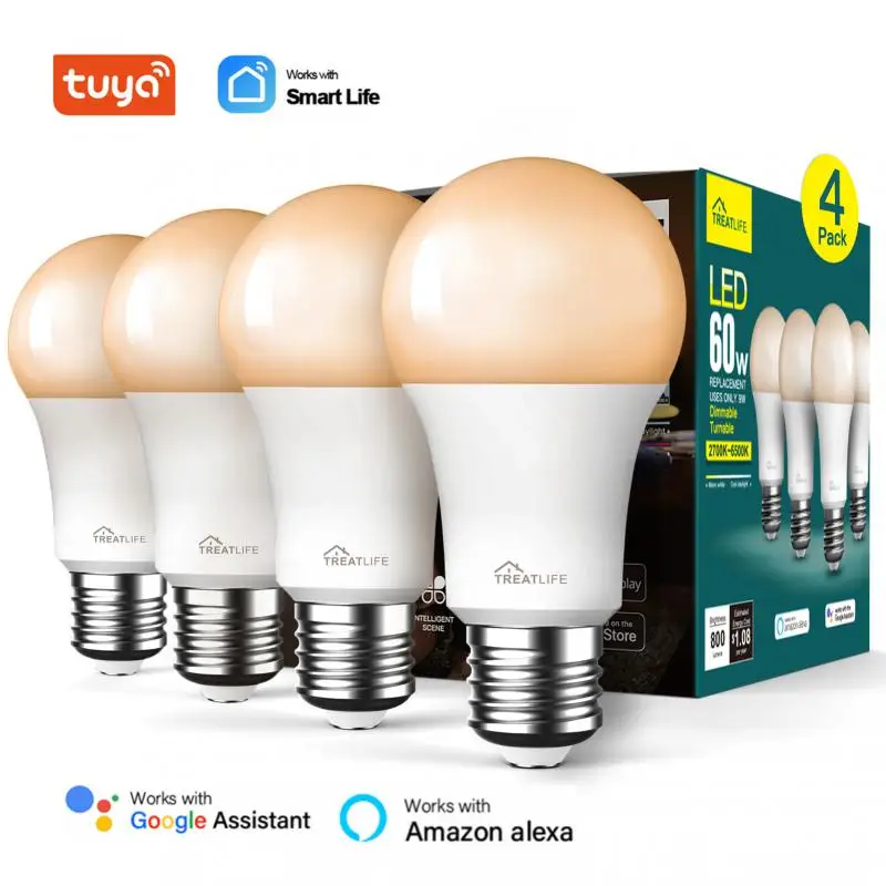 4/8pcs Tuya WiFi Smart Home LED Light Bulb E27 9W CW Dimmable Lamp Smartlife APP Remote Control Work With Alexa Google Home
4/8pcs Tuya WiFi Smart Home LED Light Bulb E27 9W CW Dimmable Lamp Smartlife APP Remote Control Work With Alexa Google Home