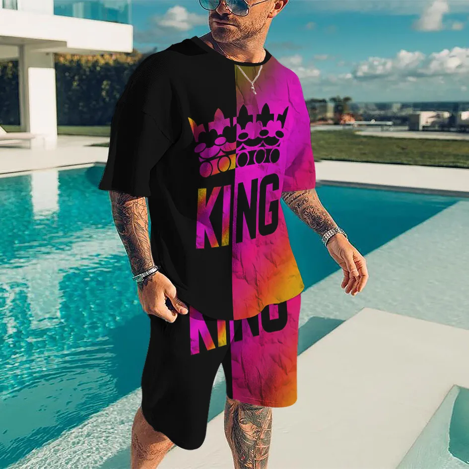 Summer men's short sleeve set 3D printed King T-shirt men's sportswear matching casual wear men's and women's 2 sets
Summer men's short sleeve set 3D printed King T-shirt men's sportswear matching casual wear men's and women's 2 sets