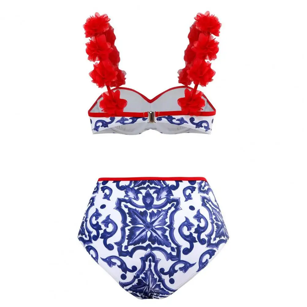 

Lady Swimsuit Stylish Women's Swimwear Extra Soft Padded Bikini Set with Floral Print Ruffle Details Strappy for Beachwear