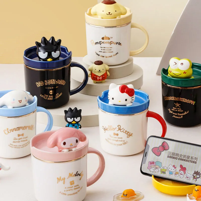 

Милый мультяшный KT Cat Cinnamoroll Dog Melody Pom Purin Kuromi керамические экшн-фигурки Куклы чашки для чая кофе молочные чашки подарок